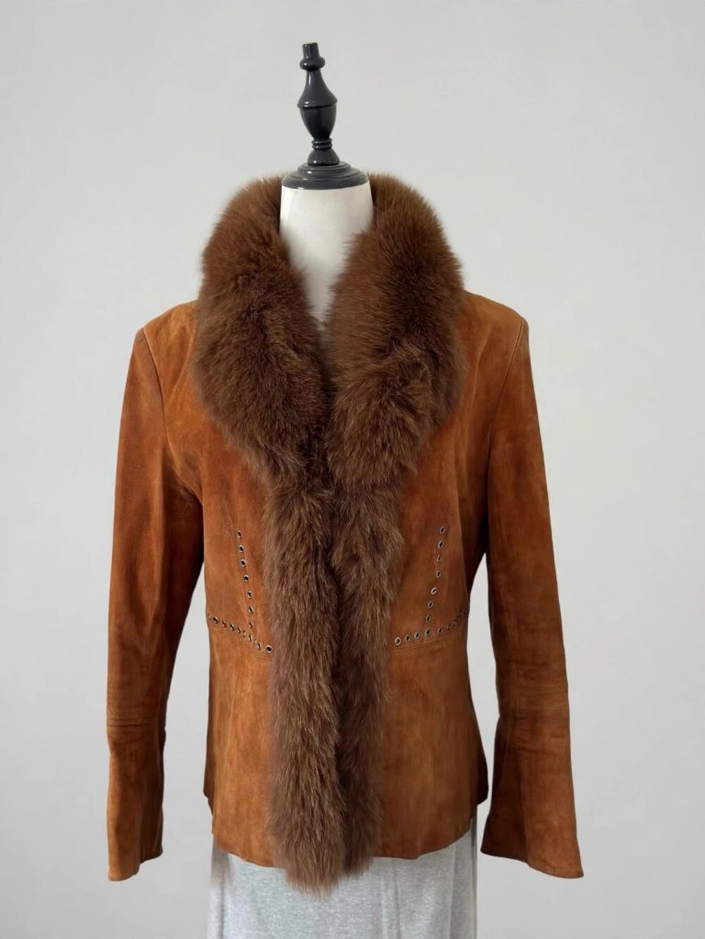 Vintage Maillard Brown Pigskin Jacket with Fur Collar